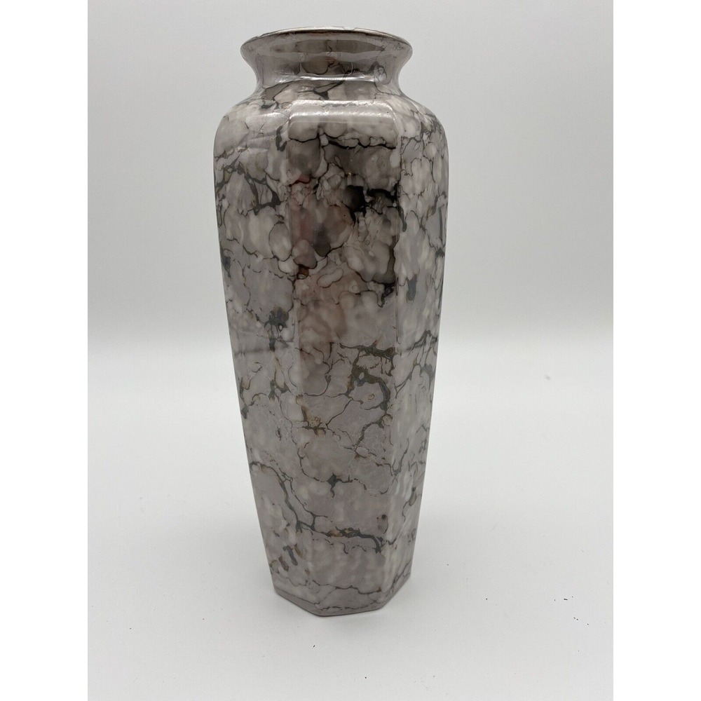 Vintage Shades Of Gray Marbled Opalescents Vase 8"